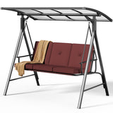 Lofka 3-Seat Outdoor Porch Swing with Adjustable Polycarbonate Canopy, 2-in-1 Convertible Swing Bed with Thick Cushions, Heavy-Duty Steel Frame for Backyard & Garden (Burgundy)
