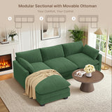 110" Sectional Cloud Couch with Extra Deep Seats, Asofer Modern Upholstered Sofa Set with Movable Ottoman For Living Room, Green