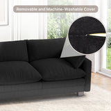 Asofer Modular Sectional Sofa Set, Modern Corduroy Cloud Couch for Living Room, 5-Seat Large Sofa with Deep Seats & Washable Cover, Black