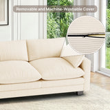 Asofer 110" Oversized Corduroy Sectional Sofa, 3‑Seater Cloud Modular Couch with Ottoman & Throw Pillows for Small Space & Apartment, Beige