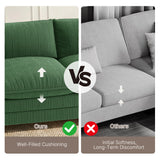 110" Sectional Cloud Couch with Extra Deep Seats, Asofer Modern Upholstered Sofa Set with Movable Ottoman For Living Room, Green