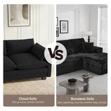 Asofer Modular Sectional Sofa Set, Modern Corduroy Cloud Couch for Living Room, 5-Seat Large Sofa with Deep Seats & Washable Cover, Black
