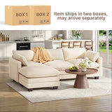 Asofer 110" Oversized Corduroy Sectional Sofa, 3‑Seater Cloud Modular Couch with Ottoman & Throw Pillows for Small Space & Apartment, Beige
