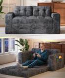 Convertible Loveseat Sofa Bed, Asofer Foldable Floor Sofa Couch , Boneless Couch Folding Recliner Sleeper Chair,No Assembly Required, Dark Gray