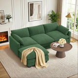 110" Sectional Cloud Couch with Extra Deep Seats, Asofer Modern Upholstered Sofa Set with Movable Ottoman For Living Room, Green