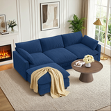 110.2" Cloud Couch, Lofka Sectional Couch with Ottoman, Upholstered Couches for Living Room Bedroom,Blue(Plush Corduroy Fabric)