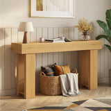 Asofer 63" Console Table, Narrow Entryway Table Wooden Top for Living Room, Foyer, Nutural