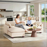 Asofer 110" Oversized Corduroy Sectional Sofa, 3‑Seater Cloud Modular Couch with Ottoman & Throw Pillows for Small Space & Apartment, Beige