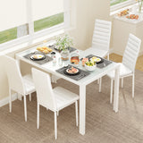 Asofer 5 Piece Dining Table Sets For 4, Glass Kitchen Table, PU Leather Chair, Dining Room, White