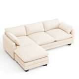 Asofer 110" Oversized Corduroy Sectional Sofa, 3‑Seater Cloud Modular Couch with Ottoman & Throw Pillows for Small Space & Apartment, Beige