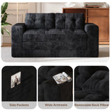 Convertible Loveseat Sofa Bed, Asofer Foldable Floor Sofa Couch , Boneless Couch Folding Recliner Sleeper Chair,No Assembly Required,Black