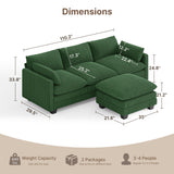 110" Sectional Cloud Couch with Extra Deep Seats, Asofer Modern Upholstered Sofa Set with Movable Ottoman For Living Room, Green
