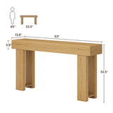 Asofer 63" Console Table, Narrow Entryway Table Wooden Top for Living Room, Foyer, Nutural