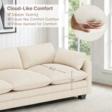 Asofer 110" Oversized Corduroy Sectional Sofa, 3‑Seater Cloud Modular Couch with Ottoman & Throw Pillows for Small Space & Apartment, Beige