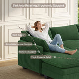 110" Sectional Cloud Couch with Extra Deep Seats, Asofer Modern Upholstered Sofa Set with Movable Ottoman For Living Room, Green
