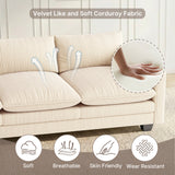 Asofer 110" Oversized Corduroy Sectional Sofa, 3‑Seater Cloud Modular Couch with Ottoman & Throw Pillows for Small Space & Apartment, Beige