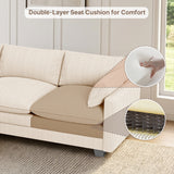 Asofer 110" Oversized Corduroy Sectional Sofa, 3‑Seater Cloud Modular Couch with Ottoman & Throw Pillows for Small Space & Apartment, Beige