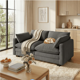 Asofer 75" Loveseat Corduroy Cloud Sofa, Deep Seat 2 Seater with Washable Cushion & 2 Pillows for Living Room Apartment, Gray
