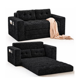 Sofa Bed Convertible Boneless Couch, Asofer Modern Corduroy Couch Bed with Side Pockets & Removable Pillow for Living Room, Bedroom, Black