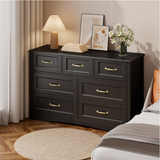 Asofer 3 Pieces Bedroom Furniture Set, Includes Queen Bed Frame with Headboard, Wooden 4-Drawer Dressers & 7-Drawer Dressers for Bedroom, Black