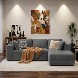 Asofer 105" Modular Sectional Couch, Boneless L-Shape Sofa with Upholstered Deep Seat, High Resilience Foam & Corduroy Fabric, No Assembly for Living Room, Dark gray (Rright Facing Chaise)