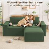 80" Loveseat Sectional Sofa, Asofer L-Shaped Corduroy Upholstered Couch With Ottoman for Living Room, No Assembly Boneless Sofa, Green