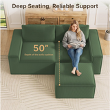 80" Loveseat Sectional Sofa, Asofer L-Shaped Corduroy Upholstered Couch With Ottoman for Living Room, No Assembly Boneless Sofa, Green