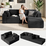 Sectional Sofa, Asofer 105" Modular L-Shape Couch for Living Room, Boneless Sofa with Chaise, High Resilience Foam & Corduroy Fabric, No Assembly, Black (Right Facing Chaise)