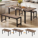 Asofer 63” Extendable Dining Table Set for 4, Kitchen Table Sets with 2 Benches for Small Spaces, Gray