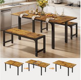 Asofer 63” Extendable Dining Table Set for 4, Kitchen Table Sets with 2 Benches for Small Spaces, Retro