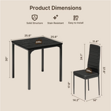 Dining Table Set for 2, 3 Piece Kitchen Table Set with 2 Upholstered PU Leather Chairs for Dining Room, Living Room, Apartment, Small Space, Black
