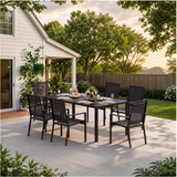Outdoor Table and Chairs , Asofer Outdoor Patio Dining Set with Metal Table with Umbrella Hole&Textilene Chairs for Garden & Yard