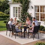 Outdoor Table and Chairs , Asofer Outdoor Patio Dining Set with Metal Table with Umbrella Hole&Textilene Chairs for Garden & Yard