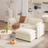 Asofer Loveseat Cloud Couch with Extra Deep Seats, Modern Upholstered Sofa Set with 2 Throw Pillows & Ottoman For Living Room, Beige