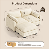 Asofer Loveseat Cloud Couch with Extra Deep Seats, Modern Upholstered Sofa Set with 2 Throw Pillows & Ottoman For Living Room, Beige