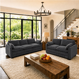 Asofer 2 Pieces Living Room Sofa Set, Corduroy 5-Seater Sectional Sofa Couches, 3 Seater Sofa and 2 Seats Couch with Deep Seats & Washable Cover for Living Room, Apartment, Dark gray