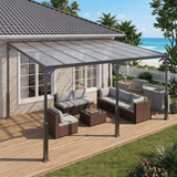 Asofer 10' x 14' Lean-to Hardtop Gazebo, Wall-Mounted Galvanized Steel Outdoor Pergola with Gutter, All-Weather Permanent Porch Canopy for Patio & Deck