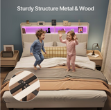 Asofer Queen Bed Frame with,Modern Upholstered Platform Bed with USB Charging Ports Headboard,No Box Spring Needed,Beige