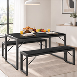 Asofer Dining Table Set for 4, Kitchen Table Set with 2 Benches, Small Dinette Set for Apartment, Black