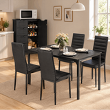 Asofer Dining Room Set with Storage Pantry Cabinet, Kitchen Table and 4 Chairs for Small Spaces and Apartments, Black