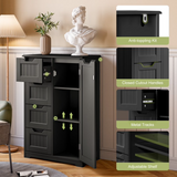 Asofer Dining Room Set with Storage Pantry Cabinet, Kitchen Table and 4 Chairs for Small Spaces and Apartments, Black