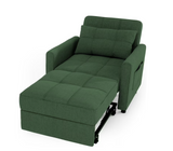 Asofer 3-in-1 Convertible Sofa Bed Chair, Linen Sleeper Pull Out Chair with Adjustable Backrest & Pocket for Living Room, Green