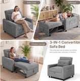 Asofer 3-in-1 Convertible Sofa Bed Chair, Corduroy Sleeper Pull Out Chair with Adjustable Backrest & Pocket for Living Room, Gray