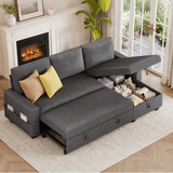 Asofer 80" L‑Shape Convertible Sectional Sleeper Sofa, Reversible Couch with Storage Chaise & Pull Out Bed, 3‑Seater for Living Room, Apartment, Dark Gray