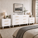3-Piece Dresser Nightstand Set, Asofer Bedroom Furniture Set Include 6 Drawer Dresser & 2 Drawer Nightstands, White