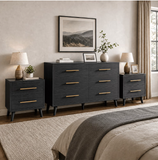 Asofer Bedroom Furniture Set, 3-Piece Dresser Nightstand Set include 6 Drawer Dresser & 2 Drawer Nightstands, Black