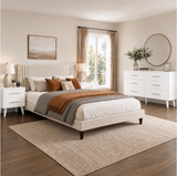 Asofer 4 Pieces Bedroom Furniture Set, Includes Queen Upholstered Platform Bed Frame, 2 Nightstands, 6-Drawer Dresser