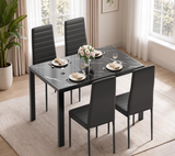 Asofer 5-Pieces Dining Set for 4, Glass Kitchen Table and Chairs Set with 4 PU Leather Chairs, Space Saving Dinette for Kitchen & Apartment