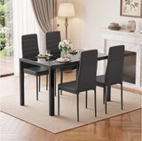 Asofer 5-Pieces Dining Set for 4, Glass Kitchen Table and Chairs Set with 4 PU Leather Chairs, Space Saving Dinette for Kitchen & Apartment