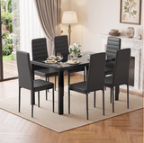 Asofer 7-Pieces Dining Set for 6, Glass Kitchen Table and Chairs Set with 6 PU Leather Chairs, Space Saving Dinette for Kitchen & Apartment